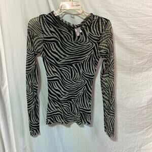 Sweet Pea M black white double layer zebra print top 💯 nylon stretch euc